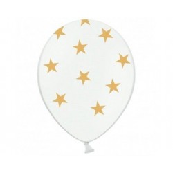 Globos blancos con estrellas oro 6 unidades 30 cm