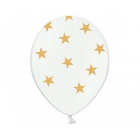 Globos blancos con estrellas oro 6 unidades 30 cm