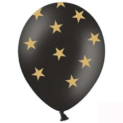 Globos negros con estrellas oro 6 unidades 30 cm