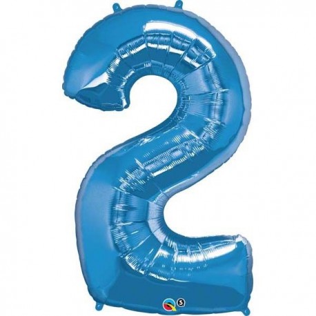 Globo numero 2 azul de foil para helio o aire 88 x 53 cm