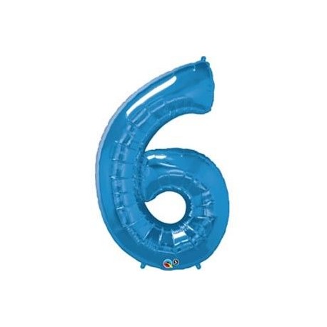Globo numero 6 azul de foil para helio o aire 86 x 58 cm