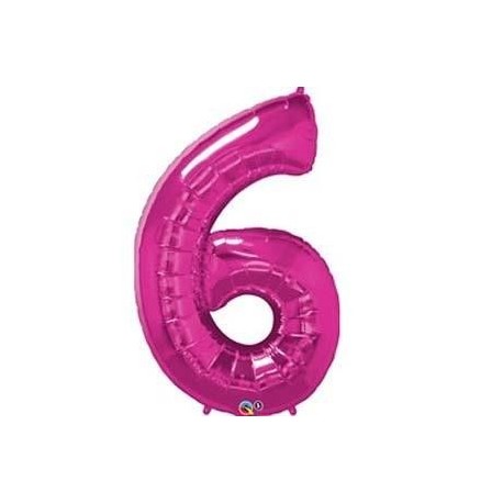 Globo numero 6 rosa de foil para helio o aire 86 x 58 cm