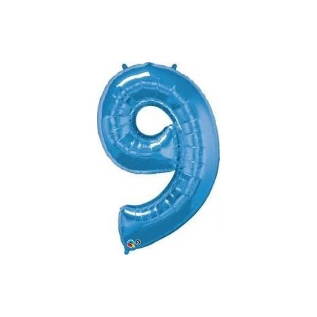 Globo numero 9 azul de foil para helio o aire 86 x 58 cm