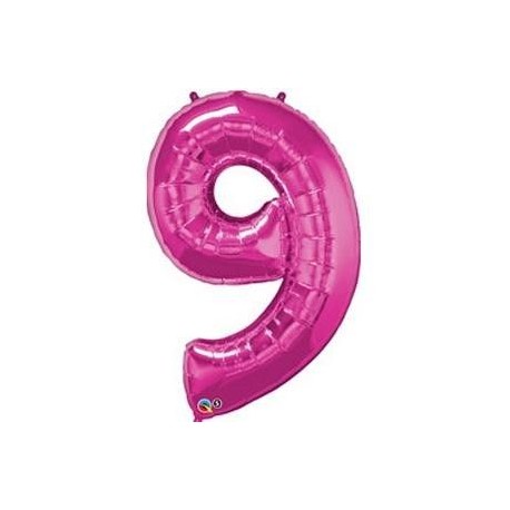 Globo numero 9 rosa de foil para helio o aire 86 x 58 cm
