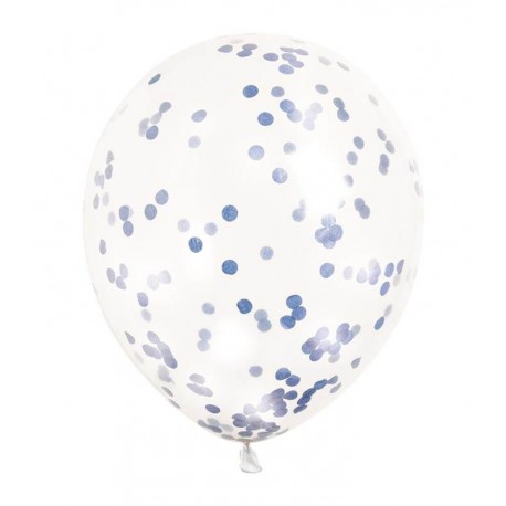 Globos transparentes con confeti azul oscuro 6 uds 30 cm