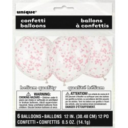 Globos transparentes con coneti rosa claro 6 uds