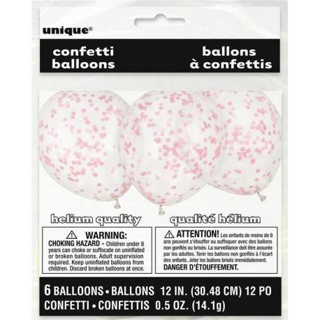 Globos transparentes con coneti rosa claro 6 uds