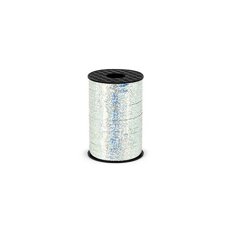 Lazo plata holagrafico metalico para globos o decoraciones 225 mt x 5 mm