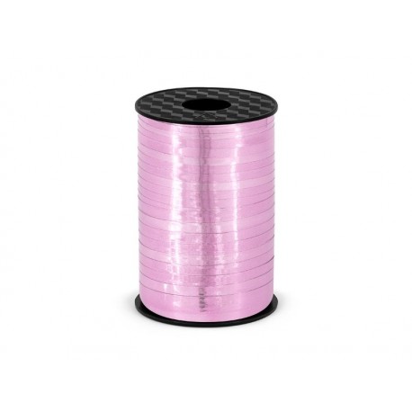 Lazo rosa metalico para globos o decoraciones 225 mt x 5 mm