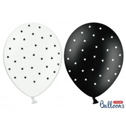 Globos blancos y negros con estrellas 6 uds de 30 cm