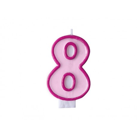 Vela cumpleanos rosa numero 8