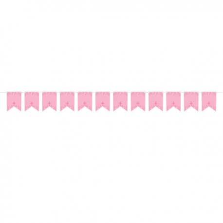 Banderin rosa primera comunion personalizable con letras 24 mt x 22 cm