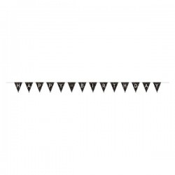 Banderin triangular happy birthday edad personalizable negro oro 396 mt