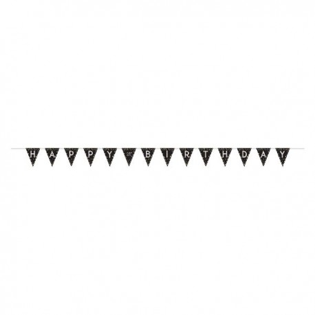 Banderin triangular happy birthday edad personalizable negro oro 396 mt