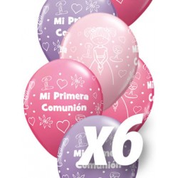 Globos de comunion colores surtidos para niña 6 uds qualatex 30 cm