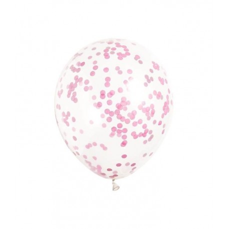 Globos transparentes con confeti rosa 6 uds 30 cm