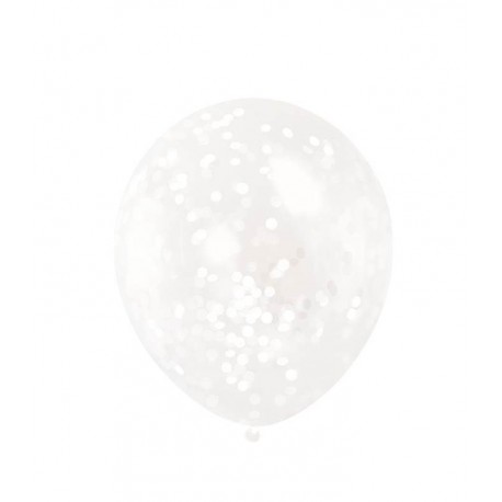 Globos transparentes con confeti blanco 6 uds 12 30 cm