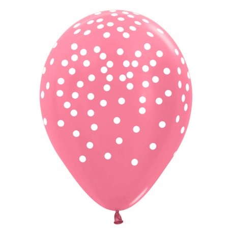 Globos rosa dorado metal con lunares blancos 12 uds 30 cm