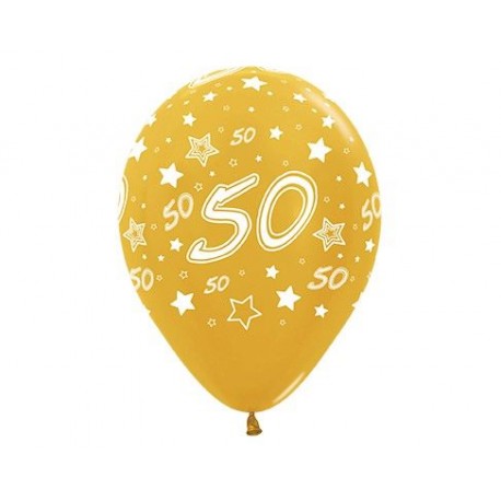 Globos numero 50 en color oro 12 uds de 30 cm