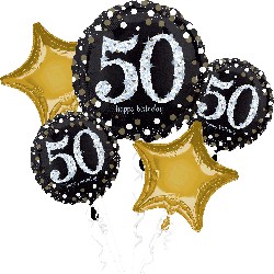 Bouquet globos para 50 cumpleaños negro y oro