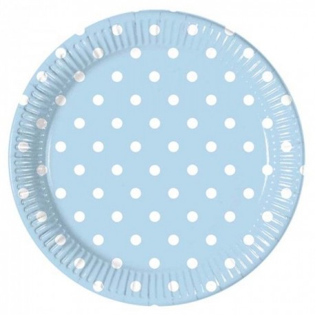 Platos azules claros con lunares blancos 10 uds de 23 cm