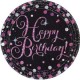 Platos happy birthday 23 cm negro y rosa 8 uds