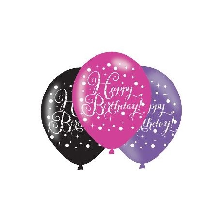 Globos de cumpleanos fucsia lila y negro 6 uds latex 1139 275cm