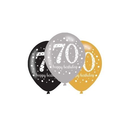 Globos 70 cumpleanos oro plata y negro 6 uds latex 11 275cm