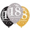 Globos 18 cumpleaños oro plata y negro 6 uds latex 27.5cm