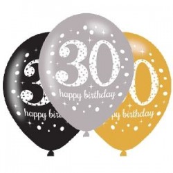 Globos 30 cumpleanos oro plata y negro 6 uds latex 1139 275cm