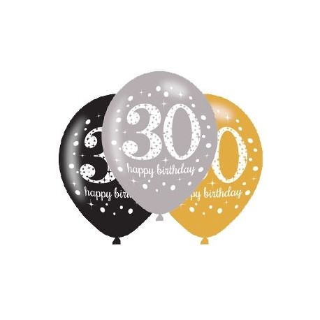 Globos 30 cumpleanos oro plata y negro 6 uds latex 1139 275cm