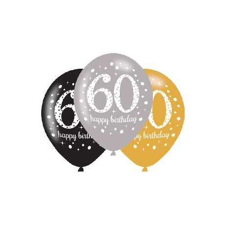 Globos 60 cumpleanos oro plata y negro 6 uds latex 11 275cm