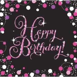 Servilletas negro y rosa cumpleanos happy birthday 33 x 33 cm 16 uds