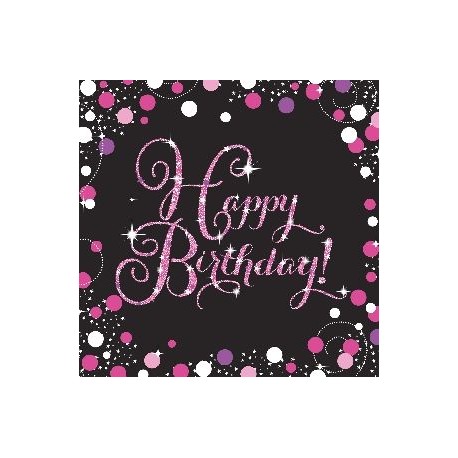 Servilletas negro y rosa cumpleanos happy birthday 33 x 33 cm 16 uds