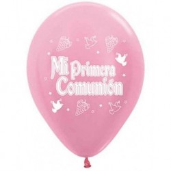 Globos mi primera comunion satin rosa 12 uds de 30 cm sempertex