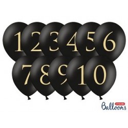 Globos negros numeros oro 11 uds