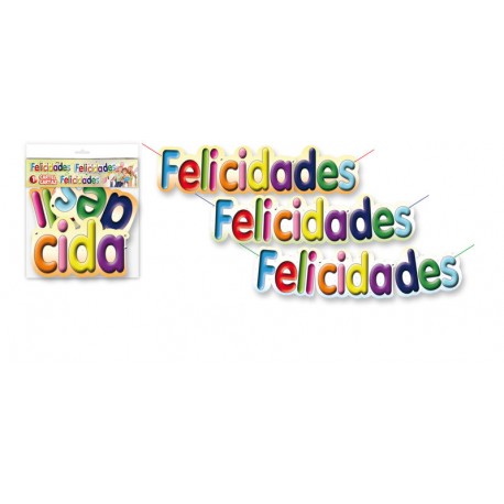 Guirnalda felicidades en colores de 2 mt con globos