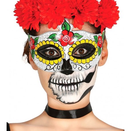 Antifaz dia de los muertos Catrina mujer rosas