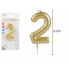 Vela dorada numero 2 en oro para cumpleaños 8,5 cm