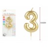 Vela dorada numero 3 en oro para cumpleaños 8,5 cm
