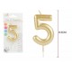 Vela dorada numero 5 en oro para cumpleaños 8,5 cm