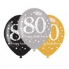 Globo 80 cumpleaños oro plata y negro 6 uds