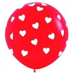 Globo rojo corazones blancos 90 cm unidad