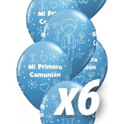 Globo primera comunion niño azul pastel perlado 6 uds 30 cm qualatex