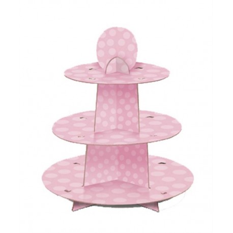 Soporte para Cupcakes rosa lunares 3 niveles