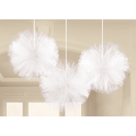 Pompom blanco de Tul fino para decoraciones 3 uds