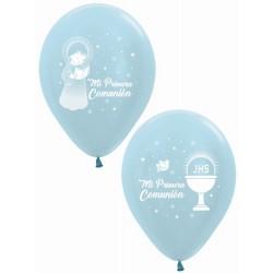 Globos Primera comunion satin azul 12 uds 30 cm nino