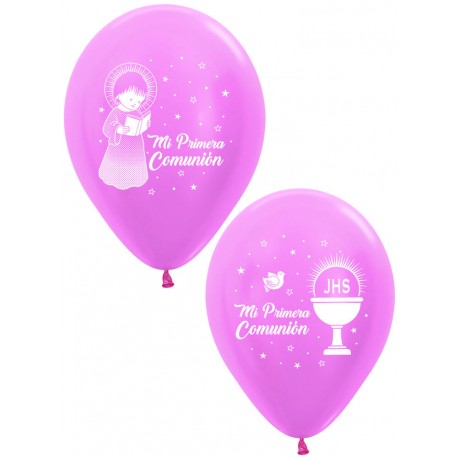 Globos Primera comunion satin rosa 12 uds 30 cm nina