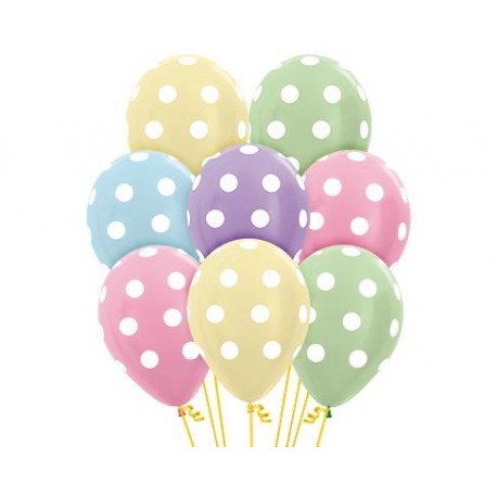 Globos Sempertex colores pastel con lunares 12 uds 30 cm
