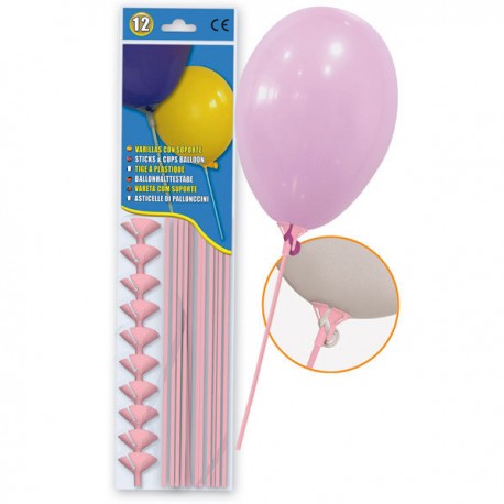 Varillas para globos con soportes rosa claro 12 uds